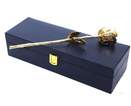 Gold Dipped Real Rose 11 Inch Leather Box