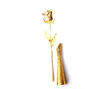 24 Karat Gold Dipped Real Rose 11.5″ with 6″ Gold Plated Round Brass Vase