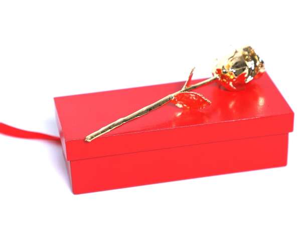 24 Karat Gold Dipped Real Rose 7″ in Red MDF Box