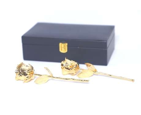 Gold Dipped Real Rose 7″ + 7″ With Leather Box